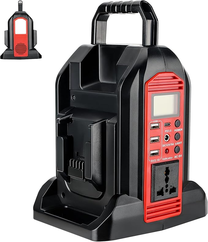 WaxPar Power Inverter Compatible with Milwauke 18V Battery 350W Power Supply Inverter Outdoor Generators Converter DC 20V to AC 110V ~120V with AC Outlet &ampUSB Port&ampType-C Port&amp LED Light