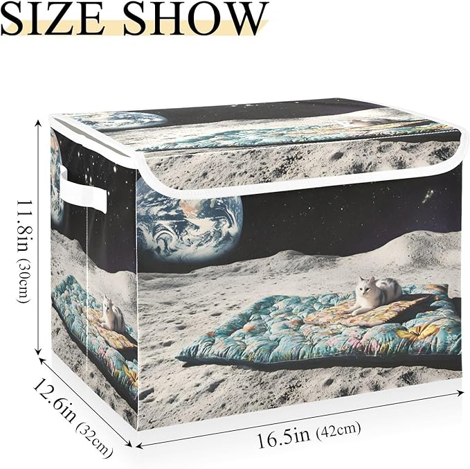 Storage Cube with Lid Cat on The Moon Print 16.5×12.6×11.8 IN Collapsible Large Capacity Foldable Storage Basket Bin Organizer