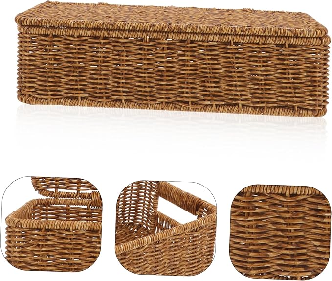 ABOOFAN Rattan Storage Basket Lid Fabric Bin Imitation Rattan Box Woven Sundries Basket Home Decor