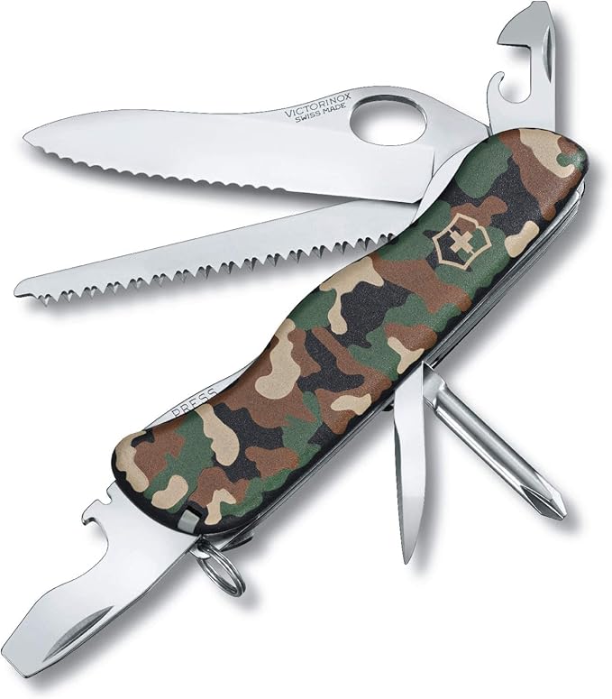Victorinox Trailfinder SW Swiss Army Knife 12 Function Swiss Made Pocket Knife with Large Serrated Blade Bottle Opener and Wood Saw - Camouflage