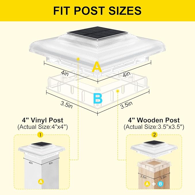 T-SUN Solar Post Cap Lights 4x4 Deck Post Solar Powered Lights 12 Packs IP65 Waterproof Outdoor for Stairs Steps Railings Vinyl &amp Wood Fence Tops Yard Patio Auto Dusk to Dawn (Warm White)