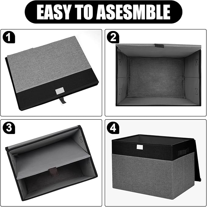 Bagnizer Large 42 Quarts Fabric Storage Bins with Lids [2-Pack] Linen Collapsible Foldable Storage Cubes Closet Organizer Containers boxes with Handles for Home Office (16.7 x 12 x 12 Black &amp Gr