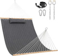 Lazy Daze Hammocks 12 FT Sunbrella Fabric Quilted Hammock Double Sunbrella Quilted Hammock with Spreader Bars &amp Pillow All Weather and Fade Resistant for Outdoor 450 lbs Capacity Cast Slate
