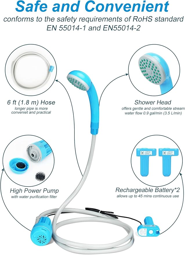 innhom Portable Shower Camping Shower Outdoor Camp Shower Pump Electric Rechargeable Portable Camping Shower Powered by Rechargeable Battery