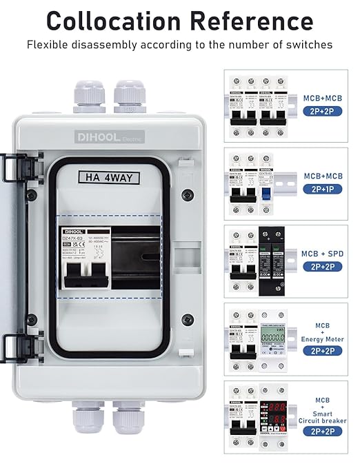 DIHOOL 60 Amp DC Circuit Breaker Box PV Solar Disconnect Switch with Small Breaker Box