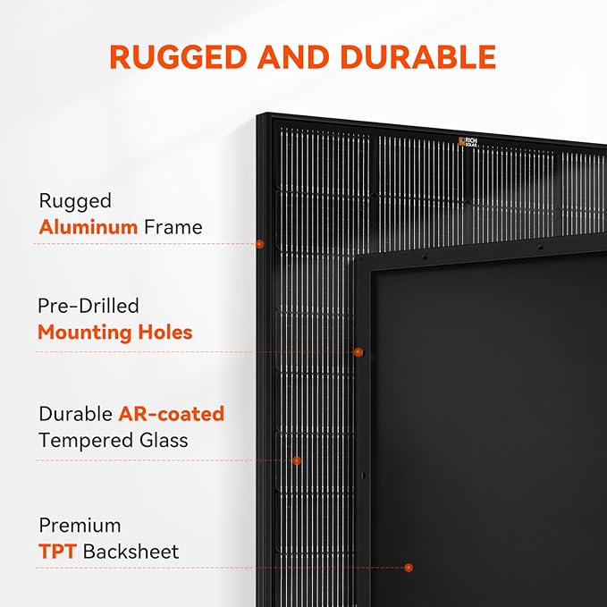 RICH SOLAR 250 Watt 12 Volt 16BB Monocrystalline Solar Panel N-Type Cells High Efficiency Solar Module for RV Trailer Camper Marine Off Grid All Black