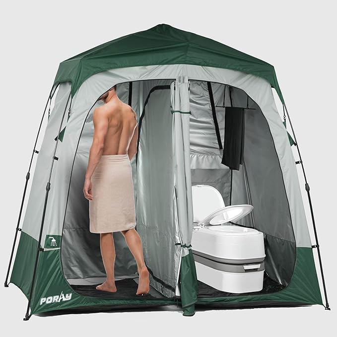 Camping Shower Tent Deluxe Changing Room Easy Set Up Privacy ShelterLarge Toilet Tent with Floor Drain Design for Beach CampingHiking with Stakes and Ropes for Stability