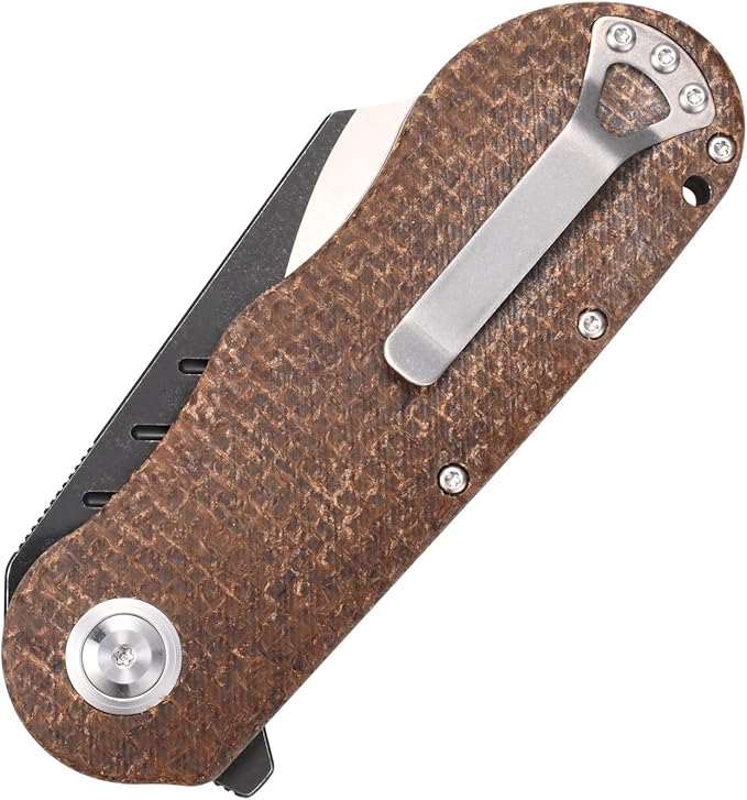 Sitivien ST138 Folding KnifeSandvik 14C28N Stainless SteelMicarta Handle EDC Knife for Outdoor CampingHikingFishing(Brown)