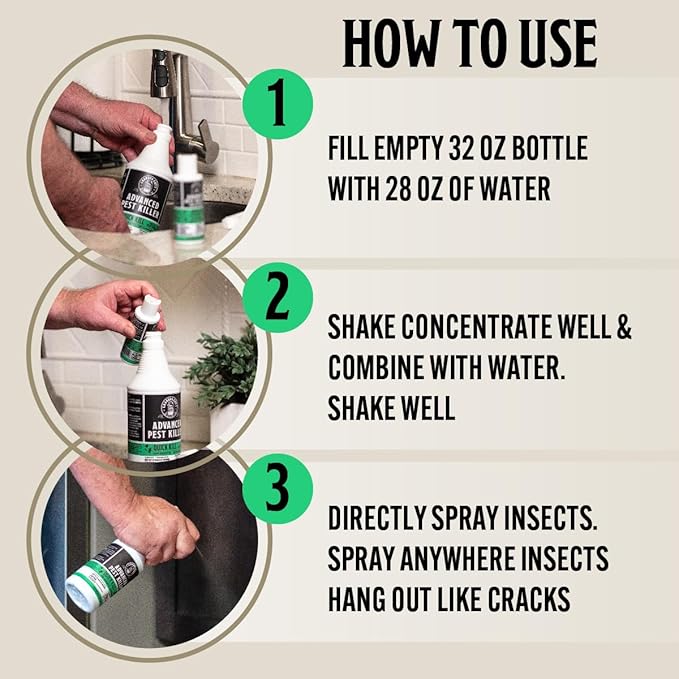 Grandpa Gus's Advanced Pest Killer Concentrate Indoor &amp Outdoor Bug Spray Ants Roaches Flies Spiders Fleas Gnats Silverfish Moths Kid &amp Pet Safe When Used as Directed - 2 Pack 3.7 o
