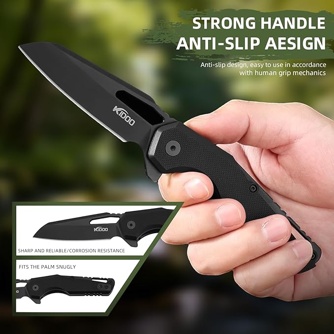 KIDOO Folding Pocket Knife 2.83 5CR15 Stainless Steel Blade G10Handle with Clip - EDC Knife for Hunting Camping Hiking Tactical Survival Present for Men Dad Women (Drop Point)