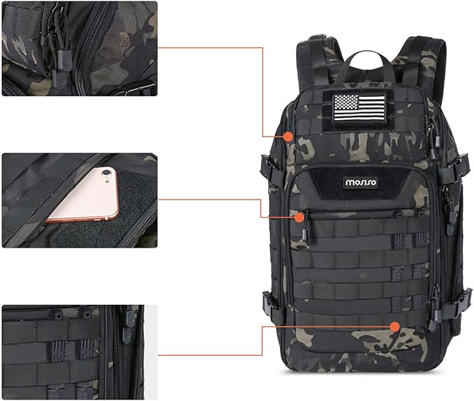 MOSISO 30L Tactical Backpack Military Daypack 3 Day Assault Rucksack Outdoor Hiking Hunting Fishing Camping Training Shoulder Bag with USA Flag Patch &amp USB Charging Port Night Camouflage