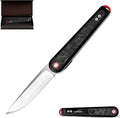 Executive Fathers Day Gift Men's EDC Folding Knife 3.3” Satin D2 Blade Black Aluminum &amp Carbon Fiber CNC Machined Reversible Clip Premium Case