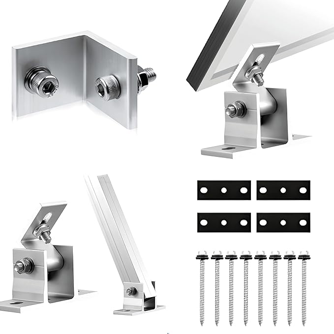 2 Set Solar Panel Tilt Mounting Brackets 15-30° Adjustable Solar Panel Stands Aluminum Alloy RV Solar Panel Ground Roof Mounting Kits for 50W 70W 100W 150W 200W 300W 400W Panels 14.1”-28.3”