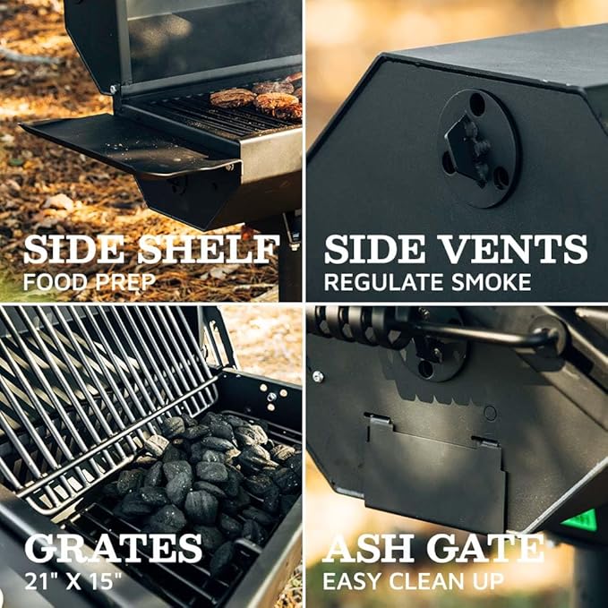 Ash &amp Ember Park-Style Grill &amp Smoker 390 Sq. In Charcoal Grill with Cover Side Shelf for BBQ Cooking Prep &amp Accessories Single Post Barbeque Grill Outdoor Grills &amp Smokers