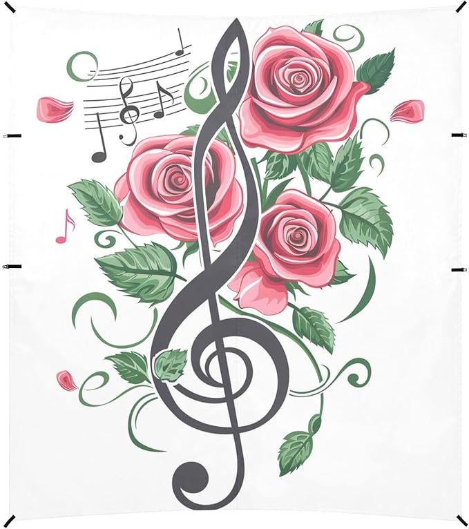 ALAZA Rose Treble Clef and Swirly Staff with Musical Notes Beach Tent Sun Shelter Portable Canopy Sunshade for Outdoor Camping Picnics Backyard Fun 10x9 ft