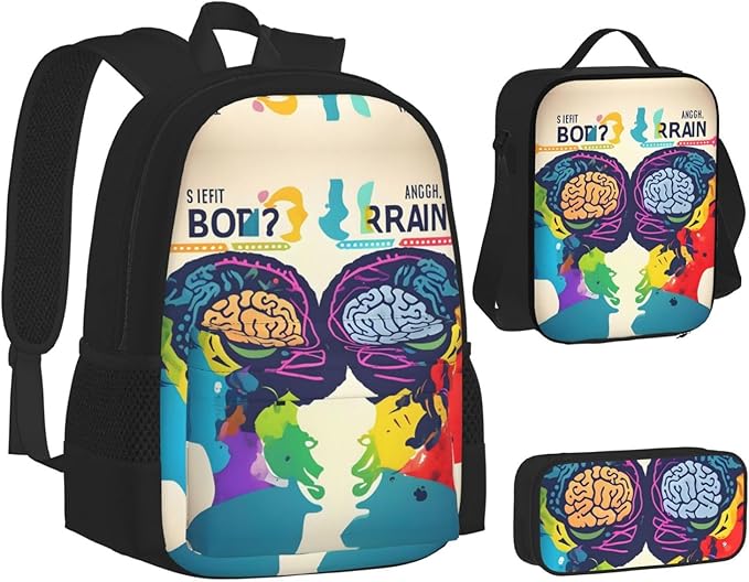 3pcs Backpack Sets Left And Right Brain Advantage Printed Backpacks Set With Lunch Bag Pencil Pouch