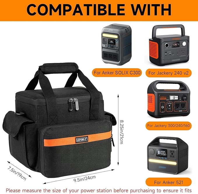 Carrying Case Compatible with Jackery Explorer 240/300/160/GOLABS R300/Anker 521 Portable Power StationWaterproof Travel Storage Bag with Multiple Pockets for Charging Cable and Accessories(Bag Only)