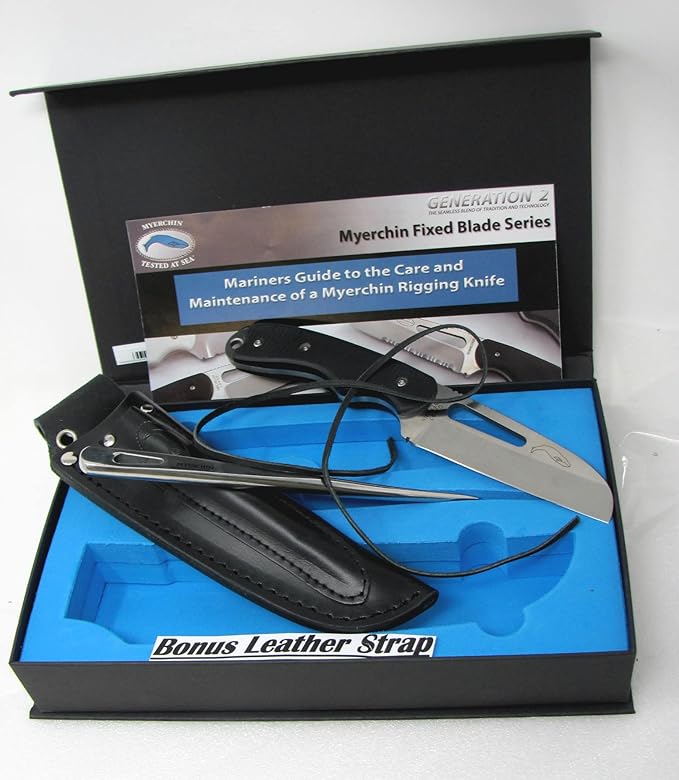 B100 Professional Grade Offshore System Knife and Marlinspike Bonus Leather Lanyard Strap Myerchin Knives