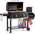 30 Inch Barrel Charcoal Grill and Offset Smoker 1015 sq. in. Cooking Area Outdoor BBQ Grill Perfect for Outdoor Cooking Barbecue Patio Garden Backyard Party