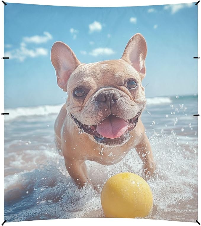 ALAZA French Bulldog Playing_Ball in The Beach Beach Tent Sun Shelter Portable Canopy Sunshade for Outdoor Camping Picnics Backyard Fun 10x9 ft