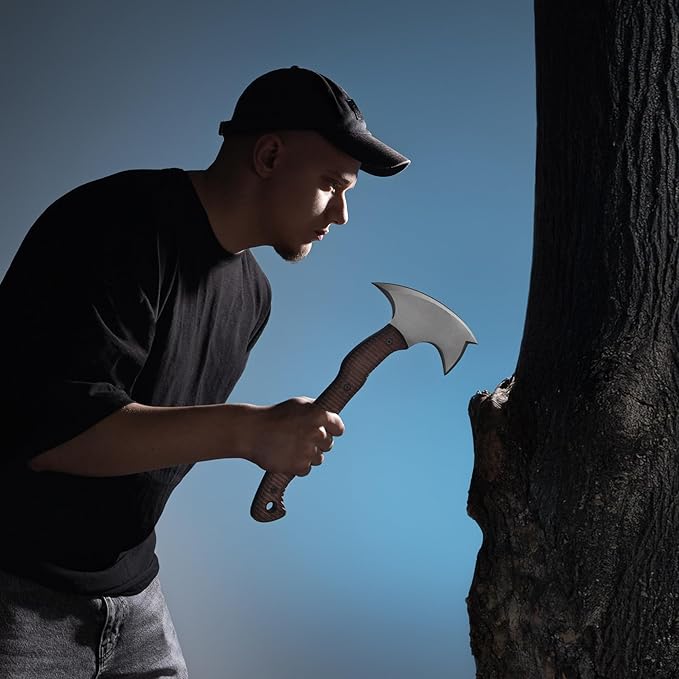 AncientSmithy Tomahawk Axe - Handmade Tactical Tomahawk Hatchet - Full Tang Combat Axe for Military Camping and Outdoor Activities (Hatchet with Leather Sheath)