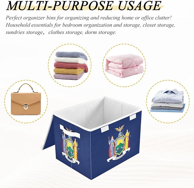New York New Yorker Ny Flag Blue Storage Bin with Lid Foldable Storage Organizer Bins with Handles for Dorm Room