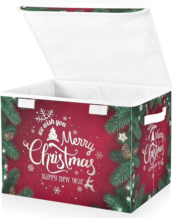 senya Christmas Storage Baskets Collapsible Storage Bins with Lids Merry Christmas Happy New Year Storage Boxes Clothes Baskets for Organizing