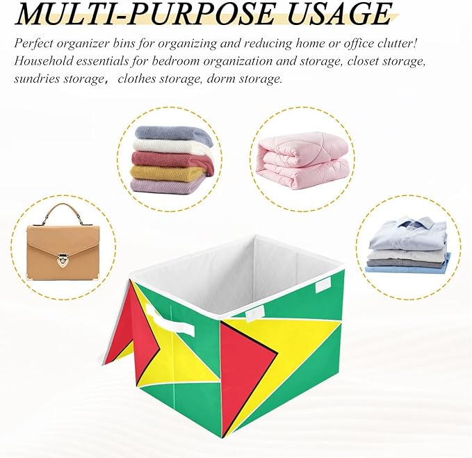 Guyana Flag Guyanese Blue Red Storage Boxes with Lids Collapsible Square Storage Garage Storage Bins for Office Supplies