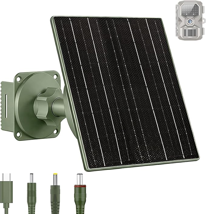Zivif Solar Panel for Trail Camera 10W Solar Charger Built-in 10400mAh Rechargeable Battery 6V/12V Adjustable Output USB-C &amp DC Plugs IP66 Waterproof 360° Adjustable Mount