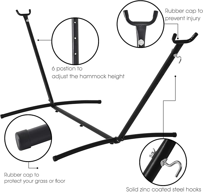 Prime Garden Hammock with Stand for Outside Heavy Duty Space Saving Steel Stand with 450 lb CapacityDouble Hammock with Portable Carrying Bag Hamacas para Adultos for Outdoors Patio Garden Yard