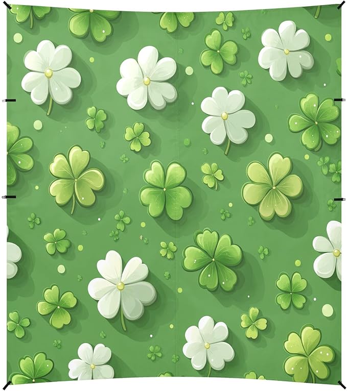 St Patrick's Day Clovers White Green Beach Tent Sun Shelter Set UPF50+ UV Protection 10.5 x 9.19 FT Camping Shade Canopy with Sandbags Sand Anchors Carrying Bag and Others