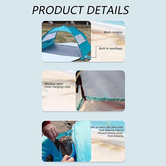 Sun Shade for Beach | UPF50+ Foldable Tent Canopy - Outdoor Sun Shelter | for Picnic Camping Beach Backyard Outdoor Backpacking Travel Patio