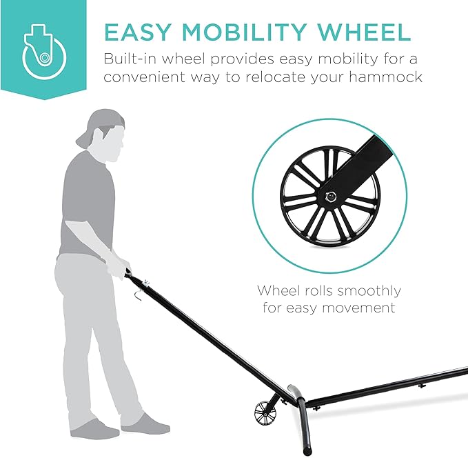 Best Choice Products Portable Heavy-Duty 9ft Steel Hammock Stand w/Built-in Wheel Carrying Case Weather-Resistant Finish 450lb Capacity