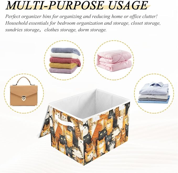 Storage Cube with Lid Cat Together Print 16.5×12.6×11.8 IN Collapsible Large Capacity Foldable Storage Basket Bin Organizer