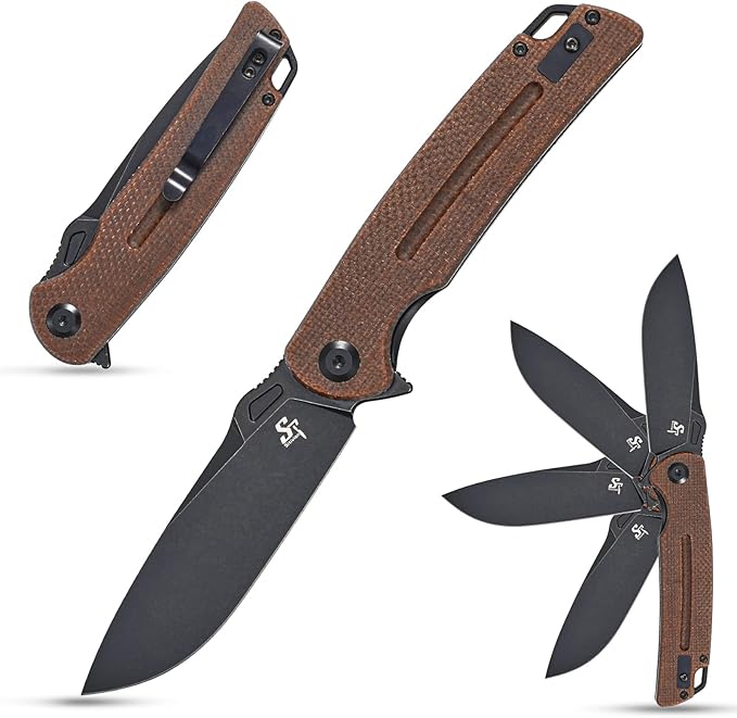 Sitivien ST137 Folding KnifeD2 Satin BladeMicarta Handle EDC Tool Knife for Outdoor Hiking Camping Fishing(Brown)