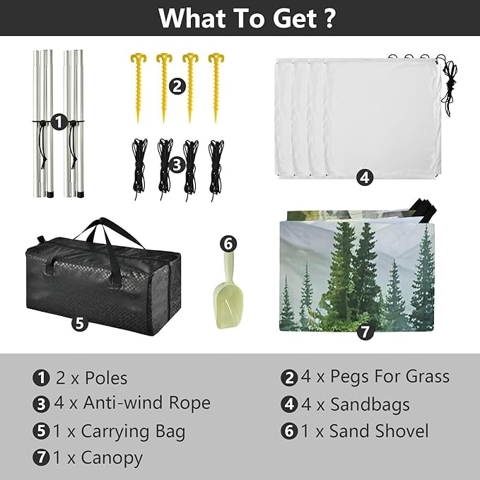 Beach Canopy with Windproof Ropes &amp Sandbags Beach Tent Sun Shade Sun Shelter for Camping Trips Fishing Backyard Fun or Picnics Landscape