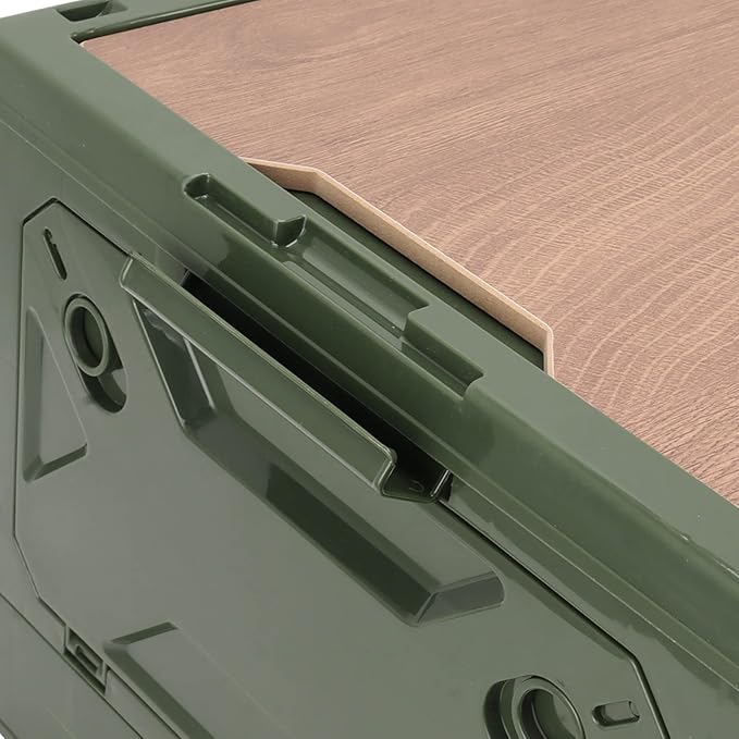 Dioche Camp KitchFolding Camping Storage Box with Wooden Lid - 50L Collapsible Container with Wheels for Easy Transport - Durable PP and MDF Material - Ideal for Camping Picnic and (OD Green)