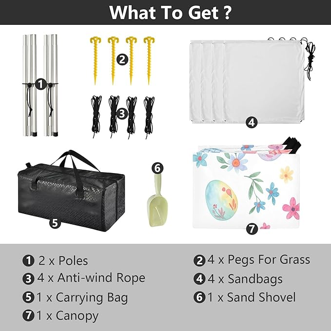 Easter Egg Beach Canopy Sun Shelter with Sandbags &amp Sand Shovel &amp Windproof Ropes - Portable 110x126 Beach Shade Beach Tent for Camping Picnics