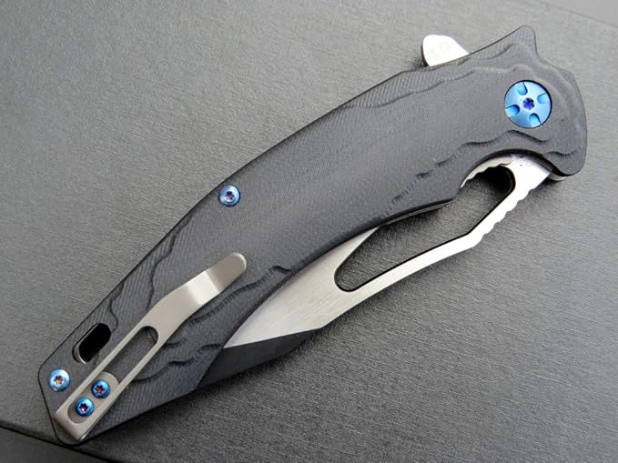 Eafengrow EF915 Folding Knife D2 Steel Blade with Black-Oxide Coating G10 Handle with Ball Bearing Safe Open Flipper Knife Locking Liner and Pocketclip for Camping Work (Black)