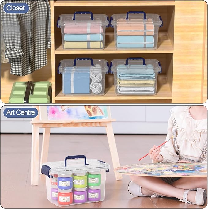 6-Pack 5 Quart Plastic Storage Box with Handle Clear Storage Bin