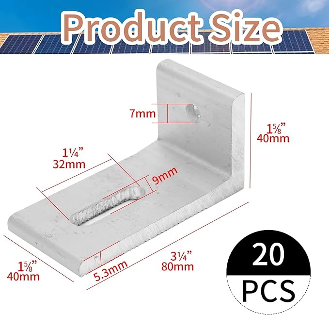L Foot Solar MountAluminum Alloy Photovoltaic Solar Panel Mounting L Brackets for Roof PV System Waterproof &amp Weather ProofStrong Load (20PCS)