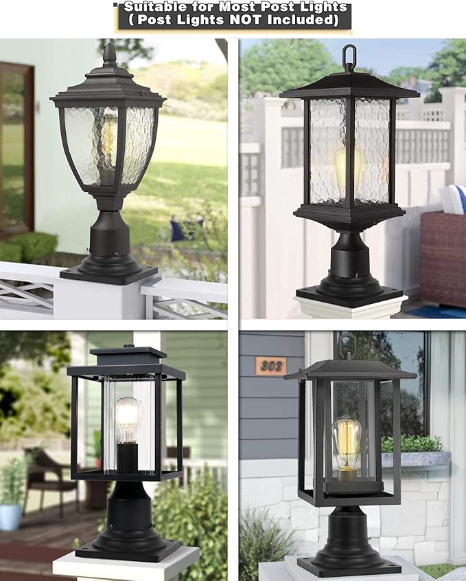 FEMILA Pier Mount Base 2 Pack Cast Aluminum Post Light Mount Base Adapter Black Finish 4FW31PA-2PK BK