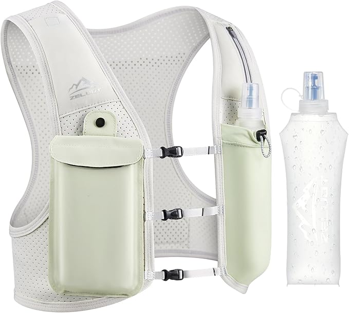 Zelvot Running Vest for Women Men USA Original Patent Adjustable Chest Straps Running Hydration Vest with 500ml Soft Flask Lightweight Reflective Hydration Backpack for Marathon