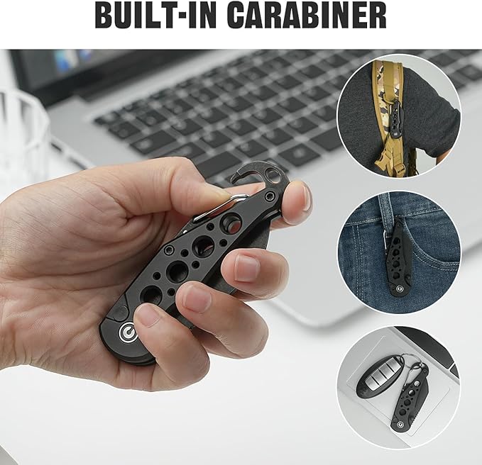 CIVIVI Pragma Folding Knife Pocket Knife Multitool with EDC Carabiner Bottle Opener 2.2 Nitro-V Blade Aluminum Handle Ideal Gift for Men Women C23062B-1 (Black)