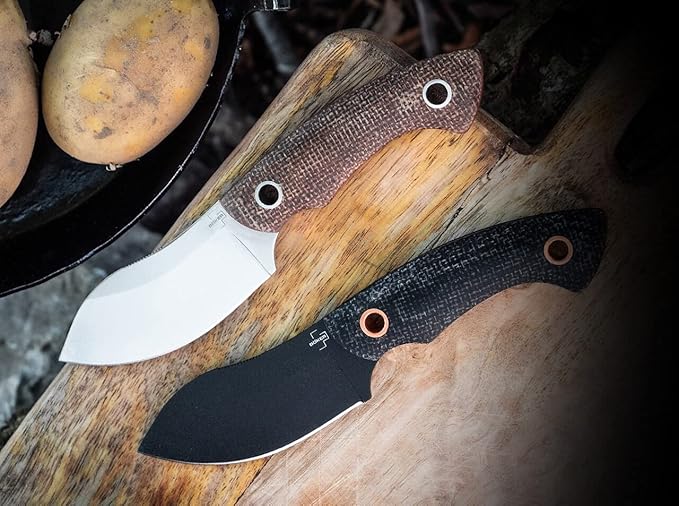 BÖKER PLUS Nessmi Pro Black Copper Fixed Blade Knife Designed by Jesper Voxnaes Micarta Scales D2 Steel Coated Blade Leather Sheath