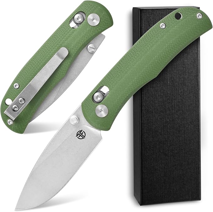 FF22 Folding Pocket Knife VG10 Steel Blade G10 Handle Full Tang Knife for Outdoor Camping Hunting Hiking Survival (Green)
