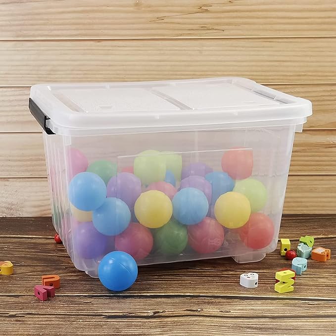 50 Quart Plastic Wheeled Storage Bin 4 Packs Plastic Latching Storage Box