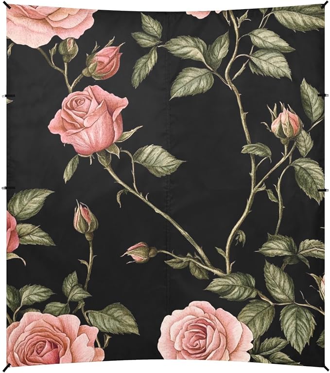 ALAZA Vintage Pink Rose on Black Beach Tent Sun Shelter Portable Canopy Sunshade for Outdoor Camping Picnics Backyard Fun 10x9 ft