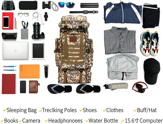 80L Camping Hiking BackpackMolle Military Tactical Rucksack BackpackWaterproof Lightweight Hiking Backpack for Outdoor (City Camo 80L)