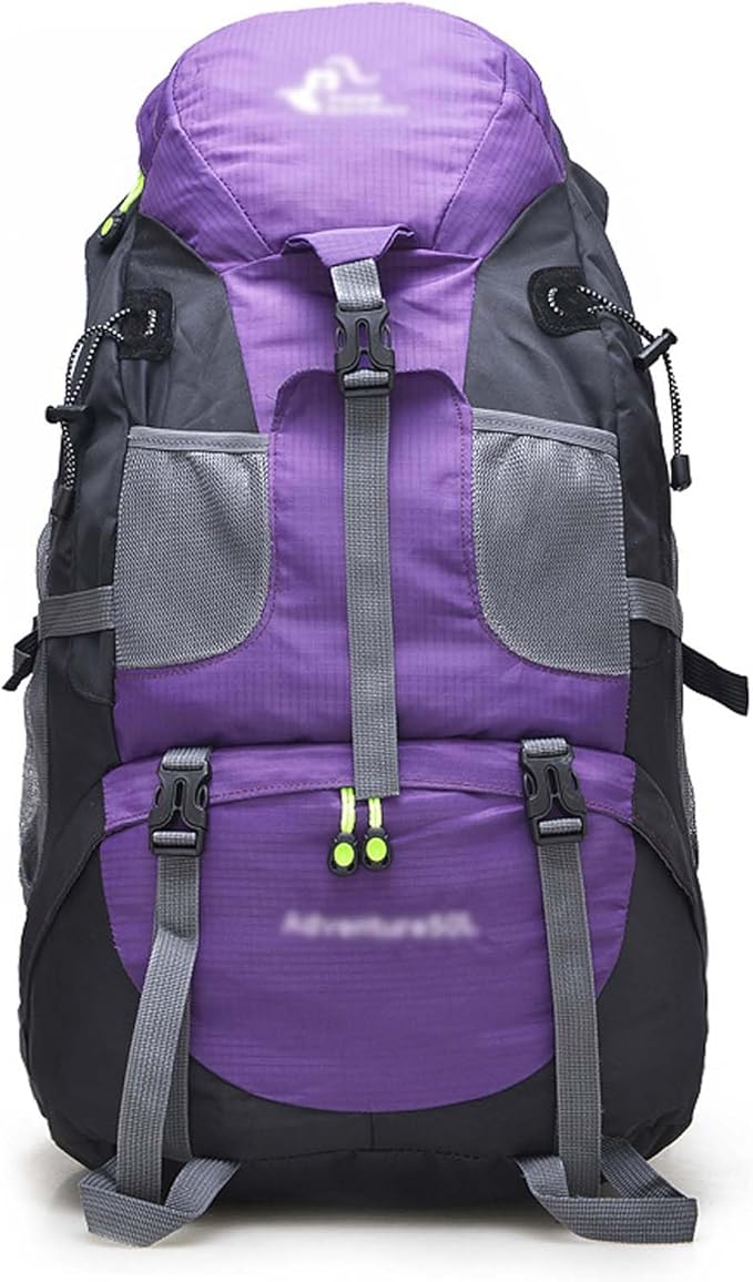 Outdoor multifunctional backpack 50 litre scientific mountaineering bag with reduced load suitable for hiking (Purple)